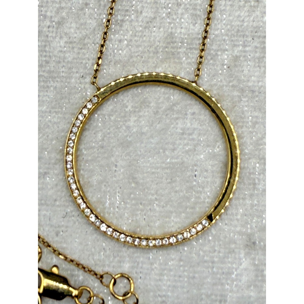 Vintage Michael Kors Necklace Rhinestone Signed Gold‎ Tone Circle 18"